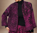 AMETHYST COTTON SILK KANTHA STAND COLLAR CROPPED JACKET