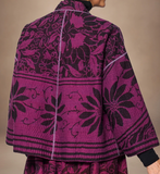 AMETHYST COTTON SILK KANTHA STAND COLLAR CROPPED JACKET