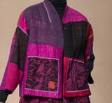 AMETHYST COTTON SILK KANTHA STAND COLLAR CROPPED JACKET