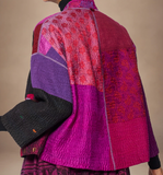 AMETHYST COTTON SILK KANTHA STAND COLLAR CROPPED JACKET