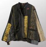 JEWEL WOVEN WITH VERTICAL PATCH KANTHA KAFTAN JACKET SHORT