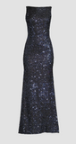 Sequin Sleeveless Draped Cowl Back Gown