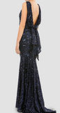 Sequin Sleeveless Draped Cowl Back Gown