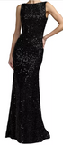 Sequin Sleeveless Draped Cowl Back Gown