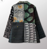 Georgette Jacquard Vintage Silk Patch Kantha Short Jacket
