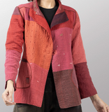 Stripe & Check Cotton Silk Patch Kantha Short Jacket