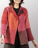 Stripe & Check Cotton Silk Patch Kantha Short Jacket