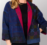 Cotton Overdye Kantha Stand Collar Cropped Jacket