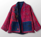 Cotton Overdye Kantha Stand Collar Cropped Jacket