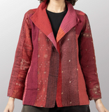 Stripe & Check Cotton Silk Patch Kantha Short Jacket