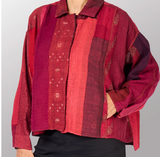 Stripe & Check Cotton Silk Patch Kantha Cropped Shirt Jacket