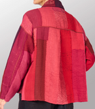 Stripe & Check Cotton Silk Patch Kantha Cropped Shirt Jacket