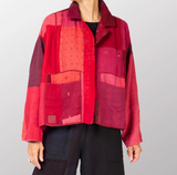 Stripe & Check Cotton Silk Patch Kantha Cropped Shirt Jacket
