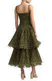 Lace Square Neck Sleeveless Ruffle Tiered Midi Dress In Olive