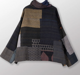 Frayed Patch Mix Kantha New Cowl Neck Poncho