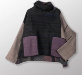 Frayed Patch Mix Kantha New Cowl Neck Poncho