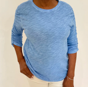 Ruched Sleeve Crew Neck