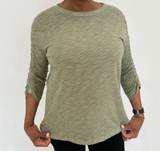 Ruched Sleeve Crew Neck