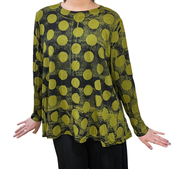 Center Seam A Line Bungee Olive Black Dots Tee