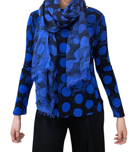 Boat Neck LS Relaxed Tee Electric Blue BLK Dots