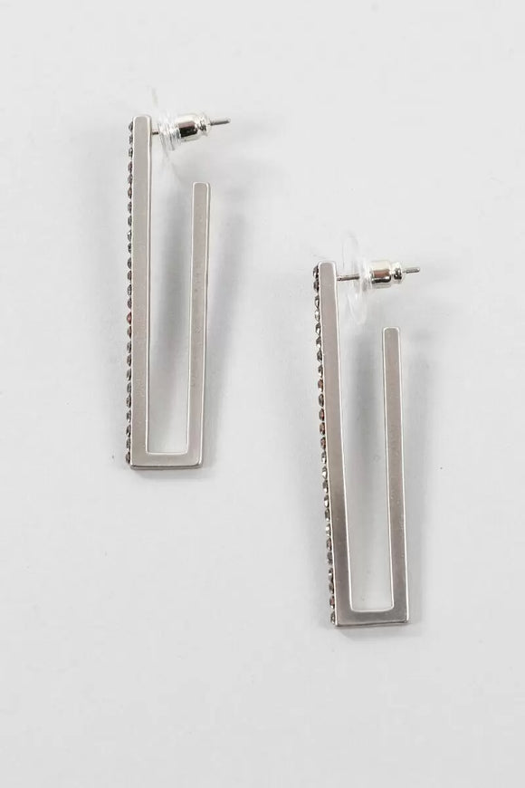 Silver Rectangle Hoop Earrings with Crystals