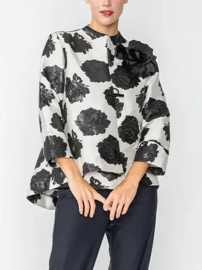 Black Floral Jacket with Detachable Flower