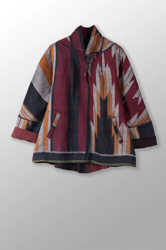 Woven Handloom Ikat With Ombre Kantha Flare Short Jacket