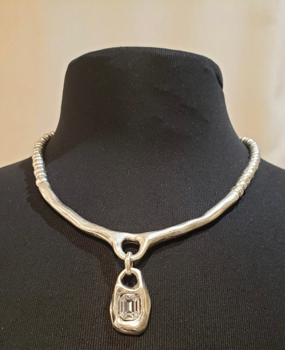 Pewter Necklace with Crystal Drop