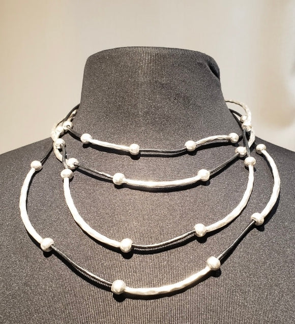 Pewter Necklace W/ Black Leather