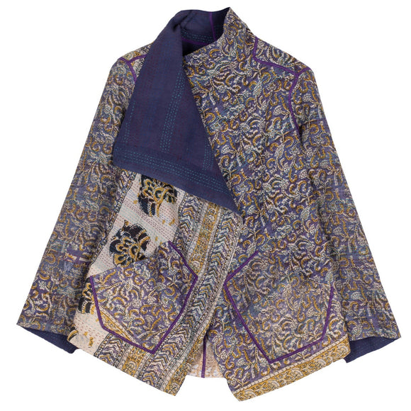 Vintage Cotton Kantha Wing Collar Jacket
