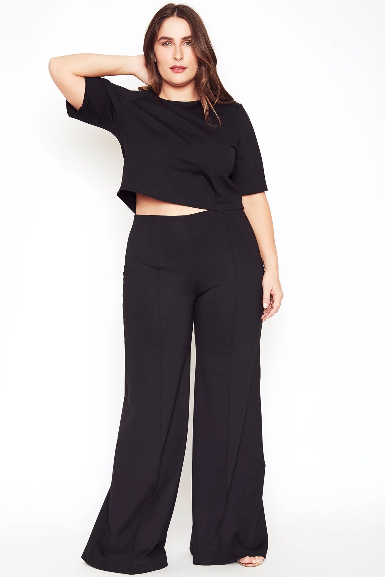 Black Ponte Knit Wide Leg Pant – Betsy Jenney display picture 1
