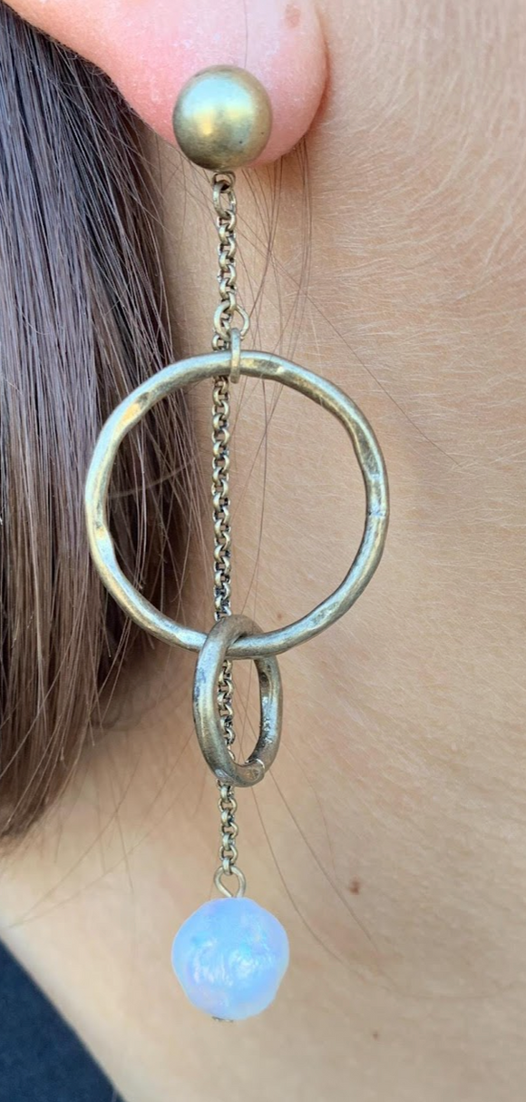 Gold Circles Pearl Drop Earrings