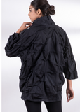 Dyed Cotton Silk Heavy Voile Wavy Tuck Black Cocoon Jacket