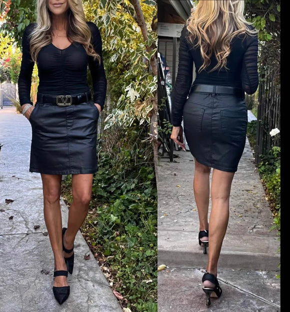 Black Dafna Vegan Leather Skirt