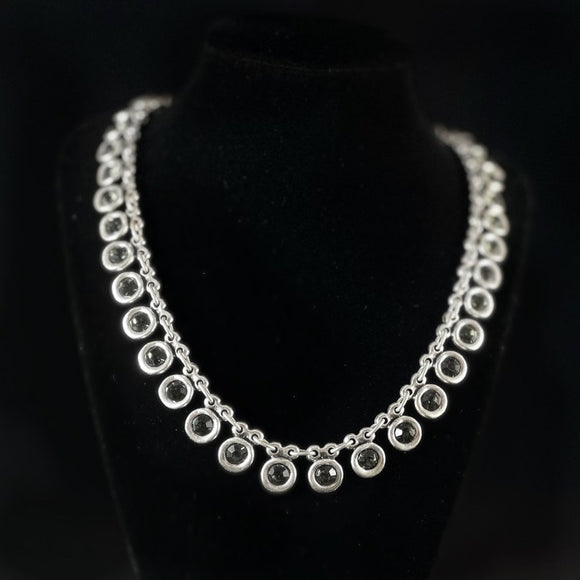 Pewter Necklace W/ Gray Crystals