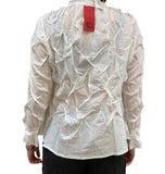 Dyed Cotton Silk Voile Wavy Tuck Bandcollar Shirt