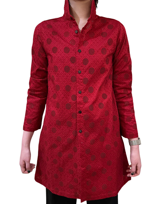 Wire Mesh Red Long Overshirt