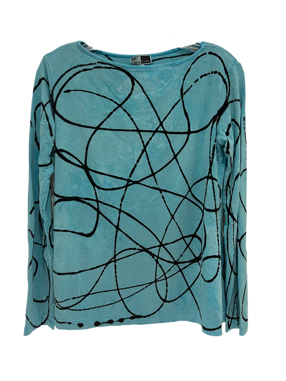 Boat Neck LS Relaxed Tee Turquoise Black Swirl