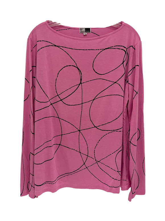 Boat Neck LS Relaxed Tee Pink Black Swirl