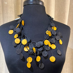 Yellow and Black leather dots necklace